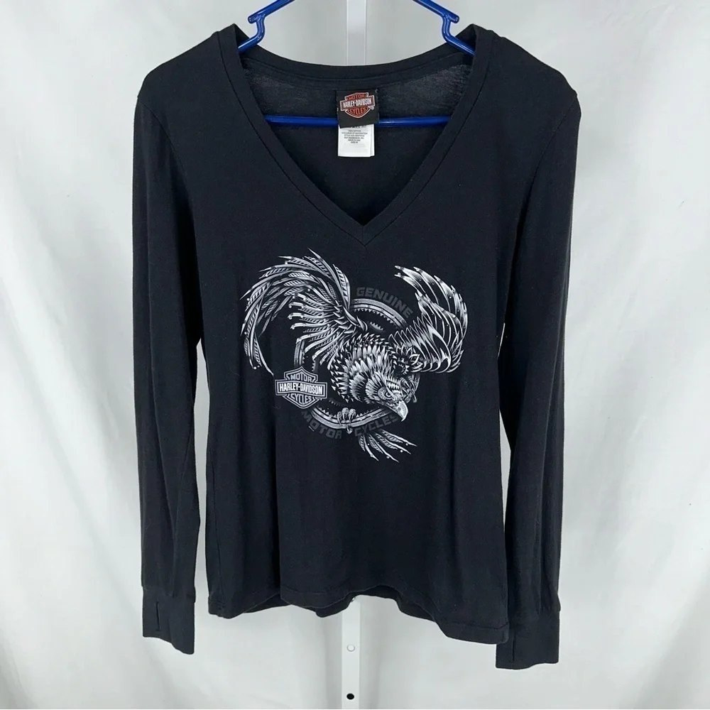 Harley Davidson Women’s Black Long Sleeve Shirt Worth Kansas City Size M - Picture 1 of 7